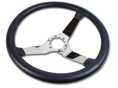 NQP 14.50-Inch Leather Steering Wheel with Chrome Spokes; Dark Blue (78-81 Corvette C3)