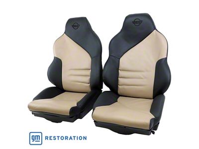 OE Spec Sport Two-Tone Leather Seat Upholstery; Black and Beige (94-96 Corvette C4)