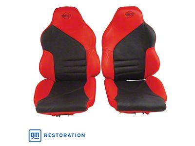 OE Spec Sport Two-Tone Leather Seat Upholstery; Black and Torch Red (94-96 Corvette C4)