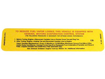 On Vapor Canister Emission Label (1971 Corvette C3)