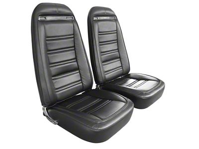 Premium Leather Complete Seats without Shoulder Harness; Black (70-71 Corvette C3)