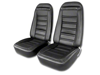 Premium Leather Complete Seats without Shoulder Harness; Black (72-74 Corvette C3)
