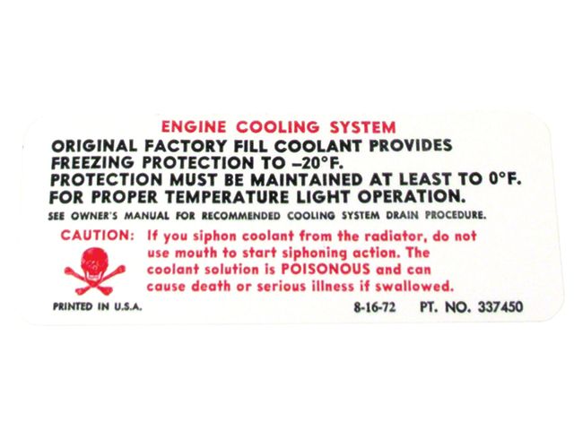Cp3 Radiator Sticker Auto Accessories of America Ecklers Radiator Caution Decal 666 (1973 ...
