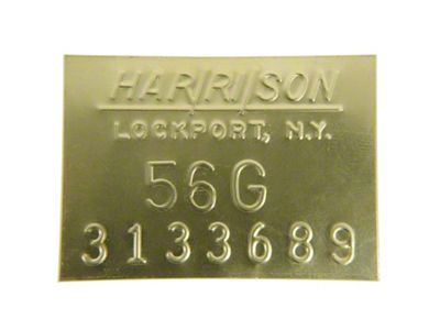 1953-1960 Corvette Radiator Id Plate. Brass Dated