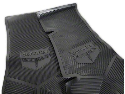 Rubber Floor Mats with Corvette Logo; Black (1980 Corvette C3)