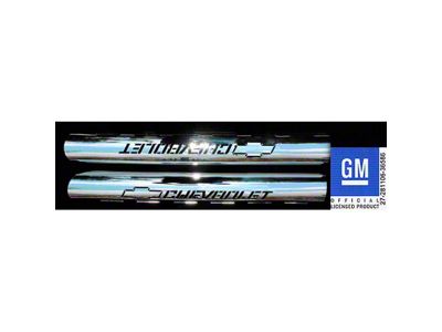 Stainless Steel Side Exhaust Heat Shields; Chevrolet Script with Bowtie (63-82 Corvette C2 & C3)