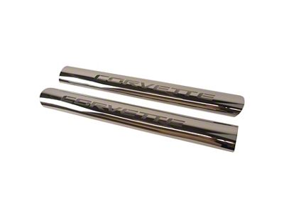 Stainless Steel Side Exhaust Heat Shields; Large Corvette Script On Side (63-82 Corvette C2 & C3)