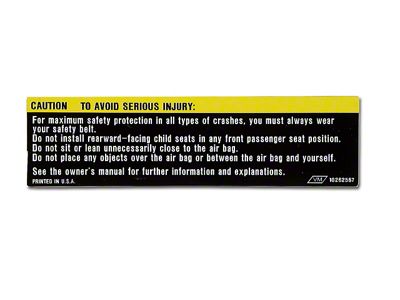 1990-1996 Corvette Sunvisor Air Bag Warning Label