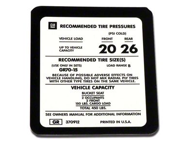 Tire Pressure Decal (Late 75-77 Corvette C3)