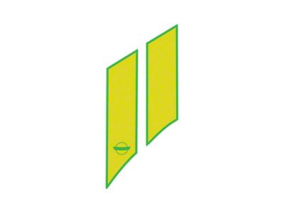 Two-Tone Grand Sport Styled Fender Stripes with Crossed Flags Silhouette Cutout; Matte Lime Green / Matte Yellow; Passenger Side (84-96 Corvette C4)