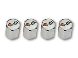 1953-1982 Corvette Valve Stem Caps. Chrome with Cross Flags Logo