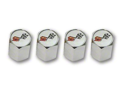 1953-1982 Corvette Valve Stem Caps. Chrome with Cross Flags Logo