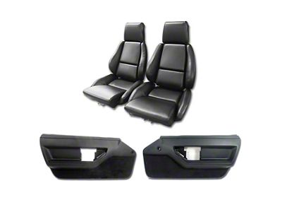 Vinyl Mounted Seats and Door Panel Interior Package; Black with Perforated Inserts (84-88 Corvette C4 Coupe)