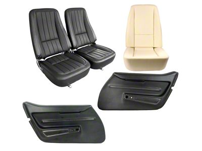 Vinyl Seat Upholstery, Seat Foam and Deluxe Door Panel Interior Package; Black (1968 Corvette C3)