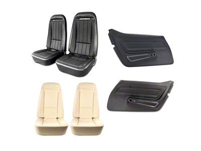 Vinyl Seat Upholstery, Seat Foam and Deluxe Door Panel Interior Package; Black (70-74 Corvette C3)