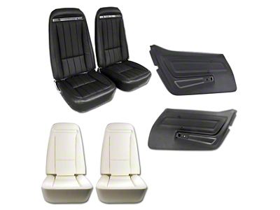 Vinyl Seat Upholstery, Seat Foam and Deluxe Door Panel Interior Package; Black (1975 Corvette C3)