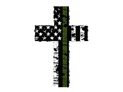 Tattered US Flag Cross Decal; Police Officers Thin Blue Line (Universal; Some Adaptation May Be Required)