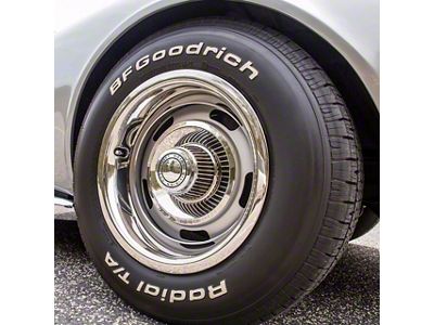 Rallye 4-Wheel Kit with Reproduction Hubcaps and Stainless Steel Trim Rings; 15x8 (68-81 El Camino)