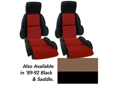 OE Spec Standard Two-Tone Leather Seat Upholstery; Black/Saddle (89-92 Corvette C4)