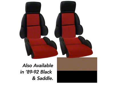 CA OE Spec Standard Two-Tone Leather Seat Upholstery; Black/Saddle (89-92 Corvette C4)