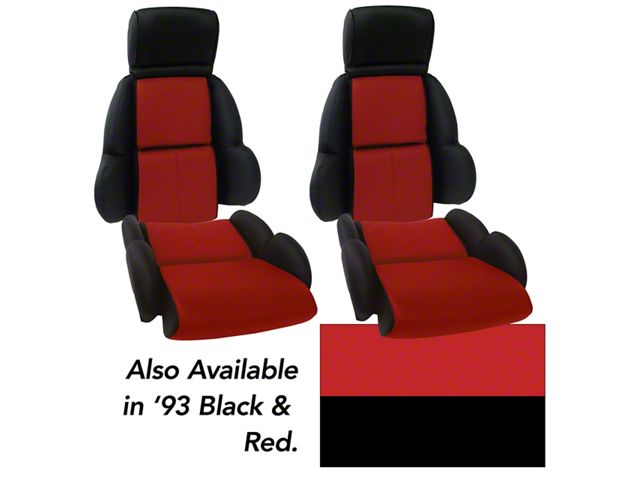 CA OE Spec Standard Two-Tone Leather Seat Upholstery; Black/Torch Red (1993 Corvette C4)