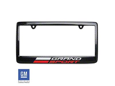 License Plate Frame with Gloss White and Gloss Red Grand Sport Logo; Carbon Fiber (Universal; Some Adaptation May Be Required)