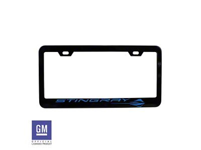 License Plate Frame with Rapid Blue Stingray Script and Logo; Matte Black (Universal; Some Adaptation May Be Required)