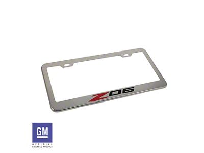 License Plate Frame with Red and Black Z06 Logo; Polished Stainless Steel (Universal; Some Adaptation May Be Required)