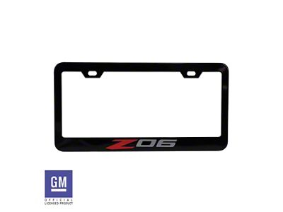 License Plate Frame with Red and Silver Z06 Logo; Matte Black (Universal; Some Adaptation May Be Required)