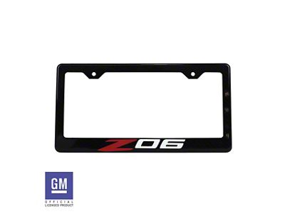License Plate Frame with Red and White Z06 Logo; Carbon Fiber (Universal; Some Adaptation May Be Required)