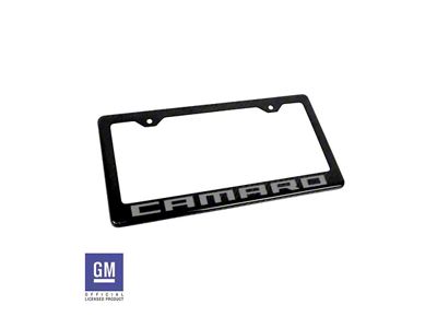 License Plate Frame with Silver Camaro Script; Carbon Fiber (Universal; Some Adaptation May Be Required)