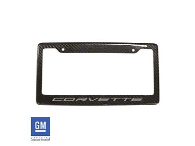 License Plate Frame with Silver Corvette Script; Carbon Fiber (Universal; Some Adaptation May Be Required)