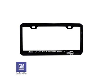 License Plate Frame with Silver Stingray Script and Logo; Matte Black (Universal; Some Adaptation May Be Required)