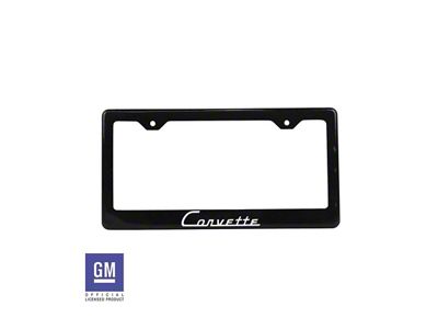 License Plate Frame with White Corvette Script; Carbon Fiber (Universal; Some Adaptation May Be Required)