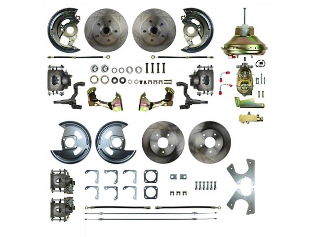 Camaro 4-Wheel Power Disc Brake Conversion Kit With 11 Factory Style Booster, Staggered Rear Shocks, 1967-1969