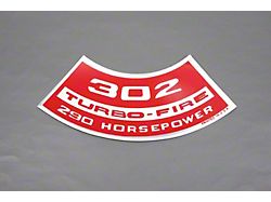 Camaro Air Cleaner Decal, 302 Turbo-Fire 290 Horsepower, 1967-1969 (Z/28 Coupe)