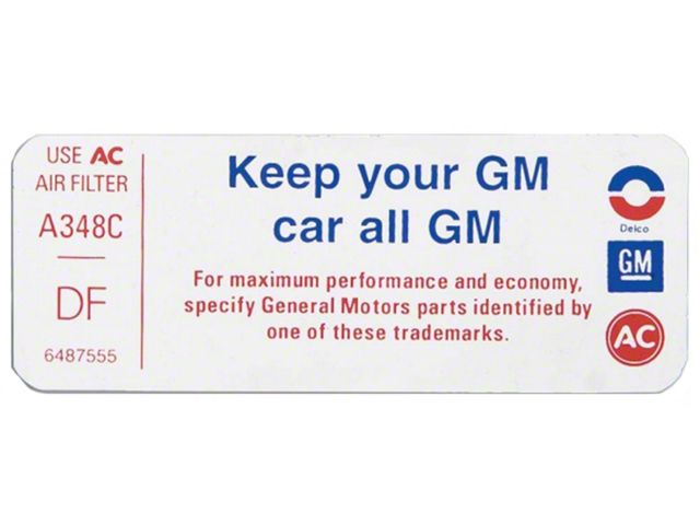 Camaro Air Cleaner Decal, Keep Your GM Car All GM, 1973