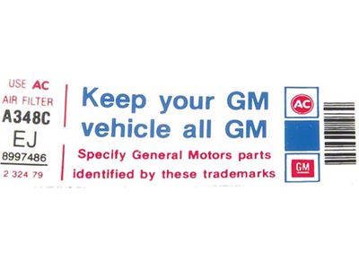Camaro Air Cleaner Decal, Keep Your GM Car All GM, Z28, 1980 (Z/28 Coupe)