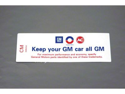 Camaro Air Cleaner Decal, Service Instruction, l Keep Your GM All GM, 350/300hp, 1969