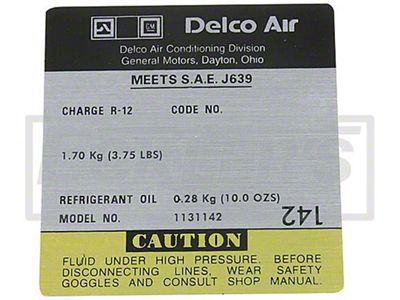 Camaro Air Conditioning Compressor Decal, Delco Compressor 1131142, 1979-1980