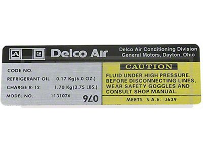 Camaro Air Conditioning Compressor Decal, Delco Compressor, 1976