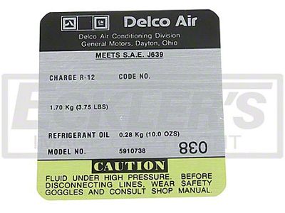 Camaro Air Conditioning Compressor Decal, Delco Compressor 5910738, 1980-1981
