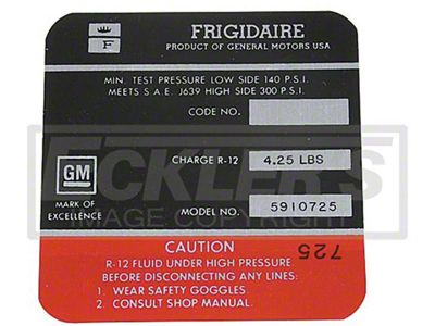 Camaro Air Conditioning Compressor Decal, Frigidaire Air, 1968