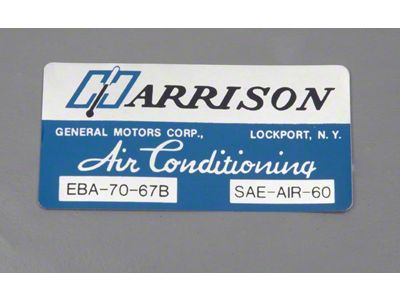 Camaro Air Conditioning Evaporator Box Decal, Harrison, 1967