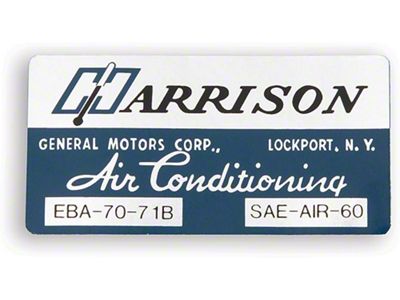 Camaro Air Conditioning Evaporator Box Decal, Harrison, 1971