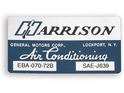 Camaro Air Conditioning Evaporator Box Decal, Harrison, 1972