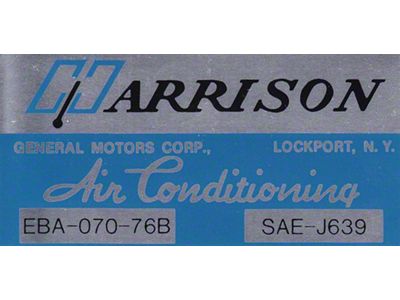 Camaro Air Conditioning Evaporator Box Decal, Harrison, 1976