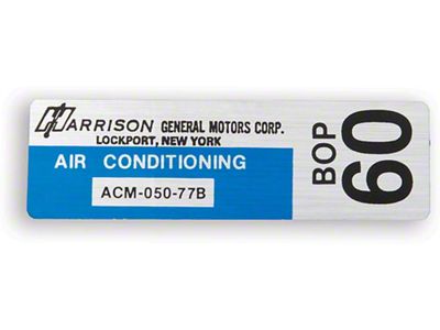 Camaro Air Conditioning Evaporator Box Decal, Harrison, 1977