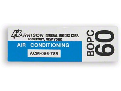 Camaro Air Conditioning Evaporator Box Decal, Harrison, 1978