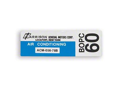 Camaro Air Conditioning Evaporator Box Decal, Harrison, 1978